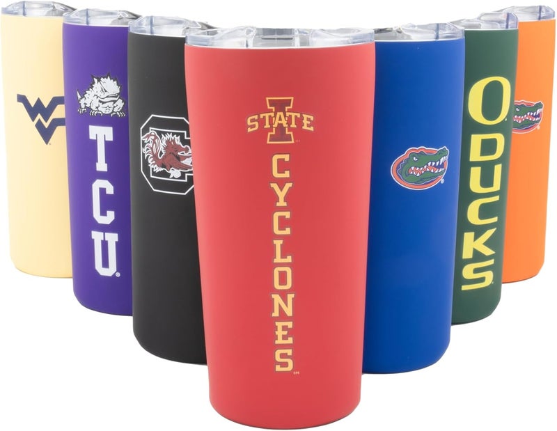 Decorvo Officially Licensed Collegiate Stainless Steel Tumbler - Double Walled Insulated Travel Tumbler with Slide Lid - 18 oz (Iowa ST Logo - Red) - Image 1